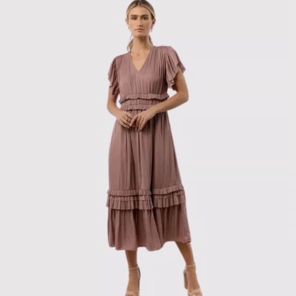 bohme Willa Lavendar Ruffle Midi Dress